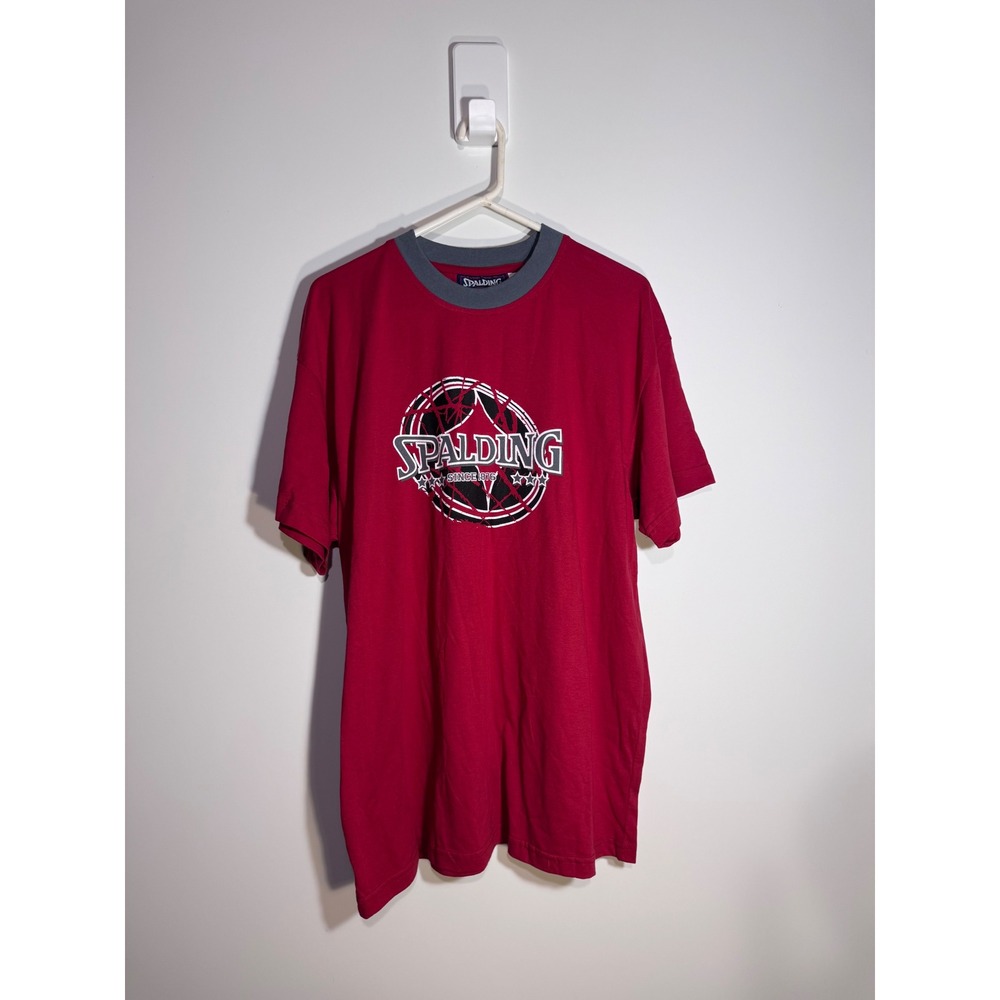 Spalding Athletic Mens XL Red Ringer T-Shirt Short Sleeve Graphic Basketball Tee